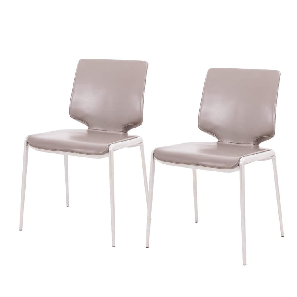 Set of 2 Upholstered Faux Leather Dining Side Chairs with Silver Legs - 21” x 18” x 32.60”