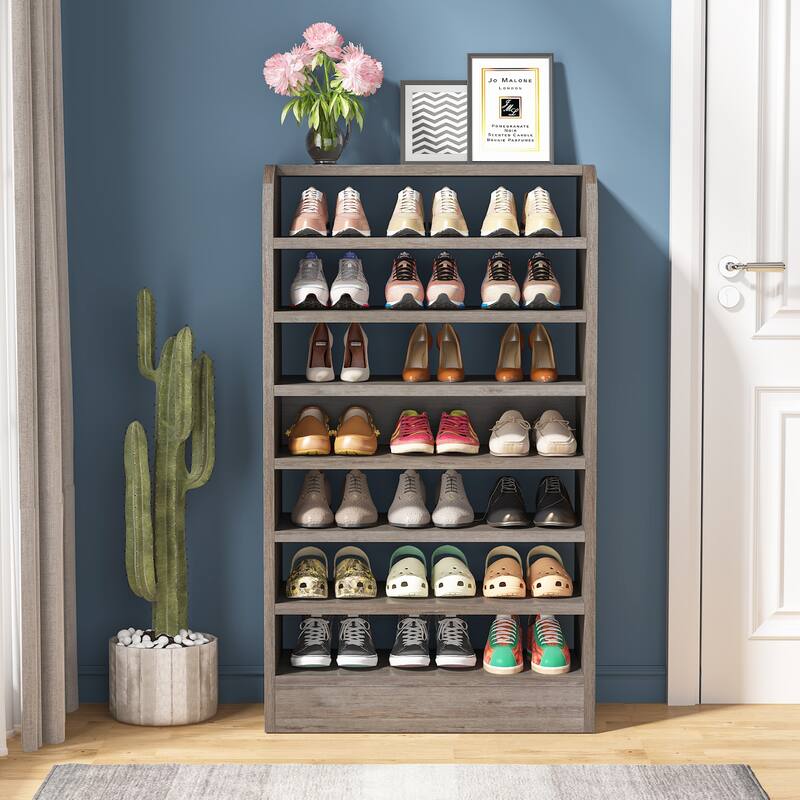 8-Tier Shoe Cabinet for Entryway, Modern White Shoe Shelf Shoes Rack Organizer, Wooden Shoe Storage Cabinet for Hallway Closet
