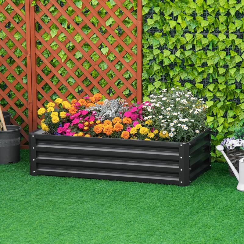 Durable Outdoor Raised Planter Garden Bed with Bottom Design, Drainage