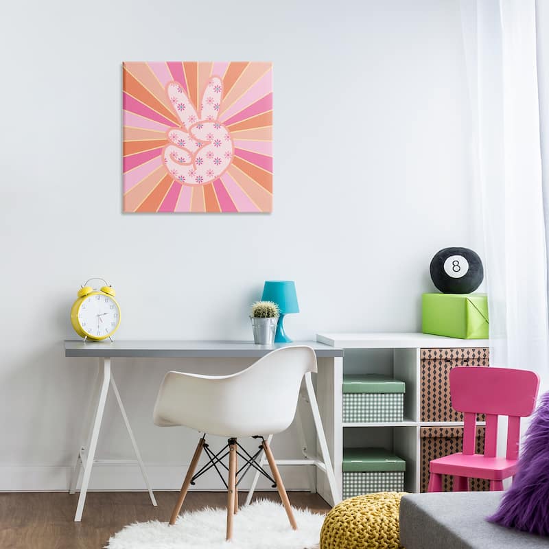 Stupell Beaming Peace Sign Hand Canvas Wall Art Design By Jesse Keith