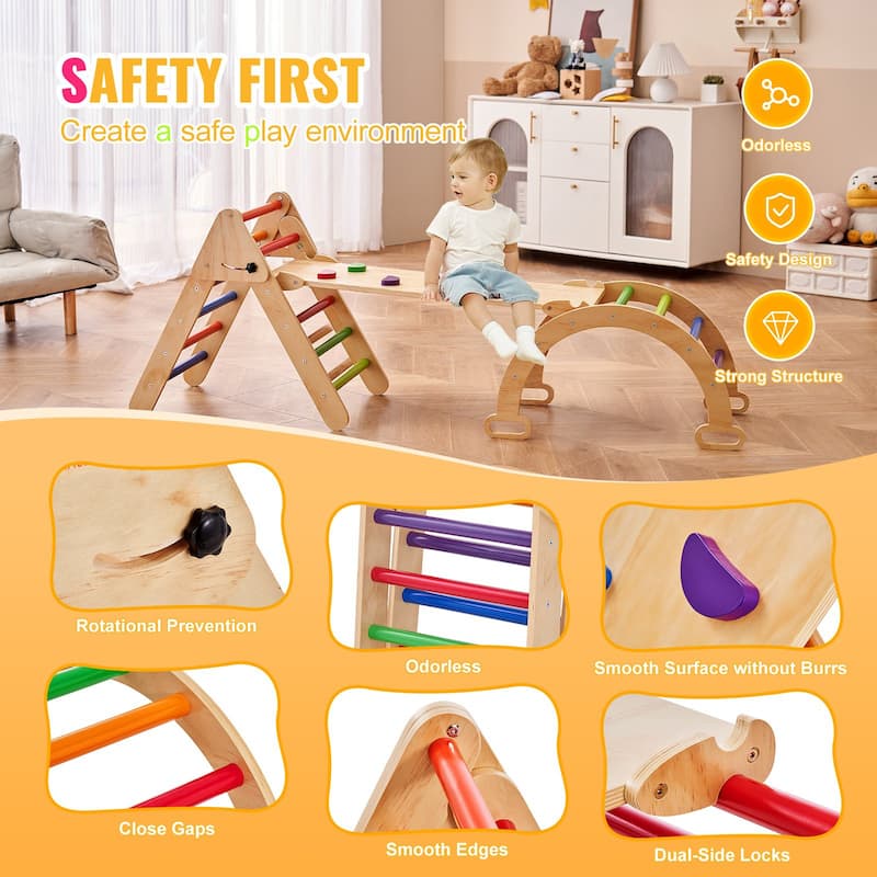 Wood Climbing Toy Set Pine 5-in-1 Play Gym for Kid's