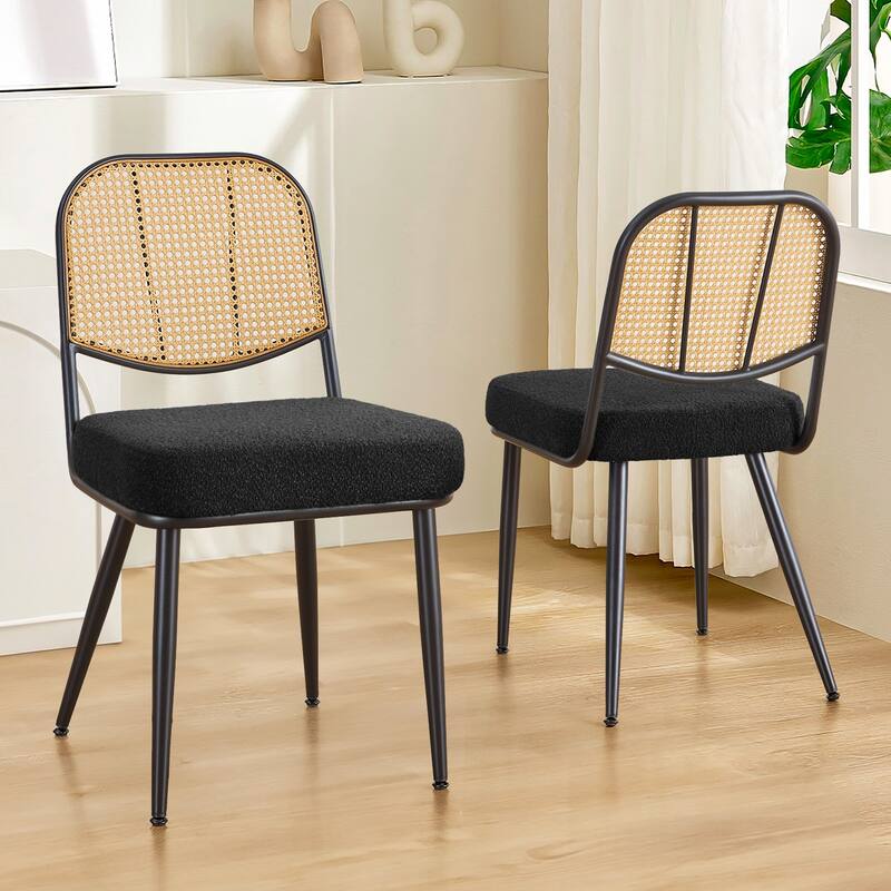 Upholstered Rattan Dining Chairs Set of 2 Side Chair - 33.86"H x 18.9"W x 22.83"D