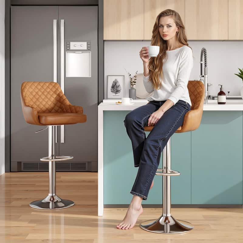 Javlergo 4-Pack Adjustable Bar Stools 24.4" to 32.7" Height Range with Footrest & Diamond Quilted Half-Back Counter Stools Set