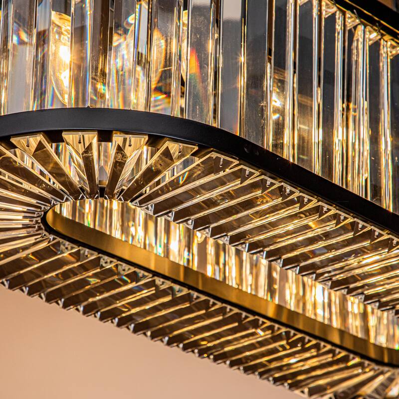 8-Light Black Finish Modern Chandelier for Dining Room with Wrought Iron And Crystal Accents