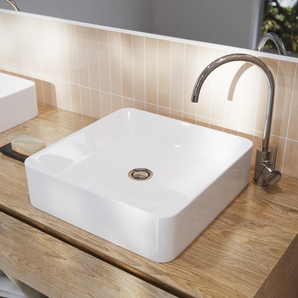 slide 2 of 11, Alula Bench Mount Ceramic Square Vessel Bathroom Sink White