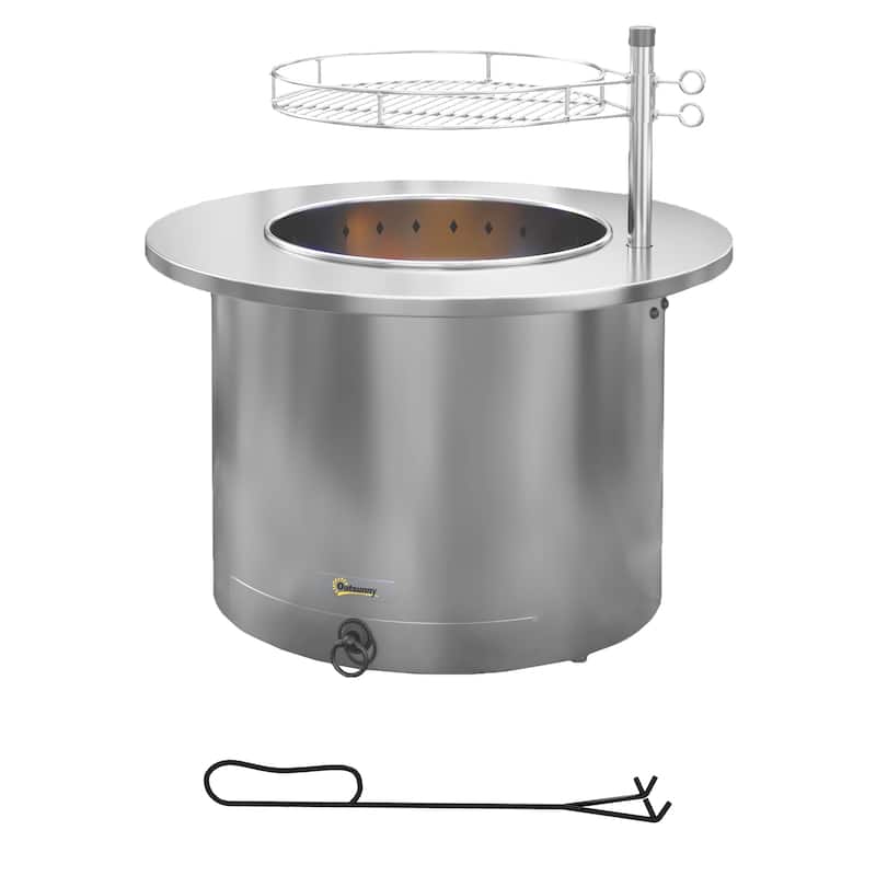 Outsunny 2-in-1 Smokeless Fire Pit, BBQ Grill, 25" Portable Wood Burning Firepit with Cooking Grate, Ash Tray & Poker, Low Smoke