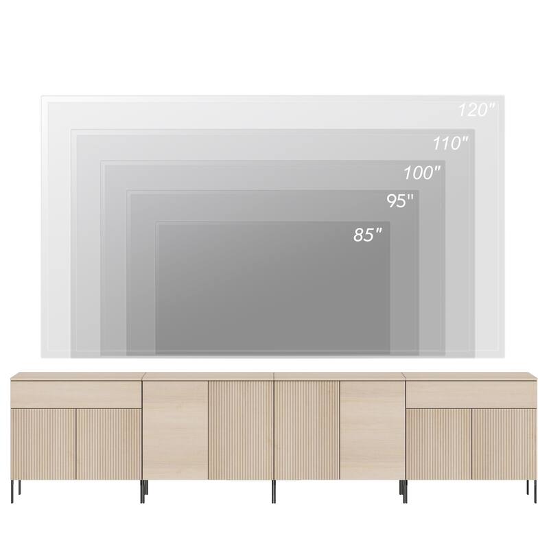 126" Long Modern Reeded Dresser TV Stand With Adjustable Sheves, Entertainment Center With Drawers