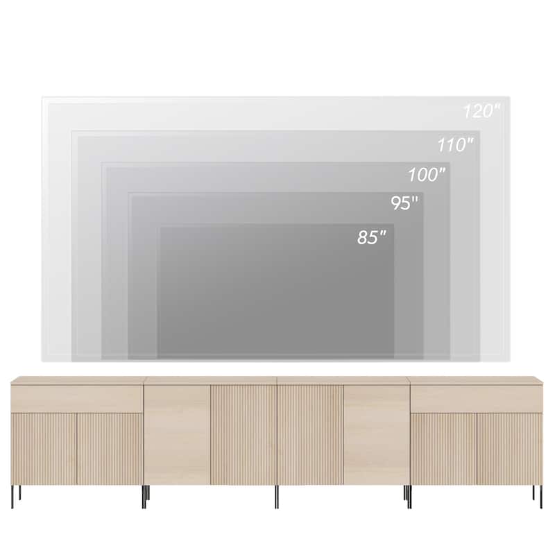 126" Modern Reeded Drawer Dresser Set With Doors, Minimalist Chest Of Drawers With Storage