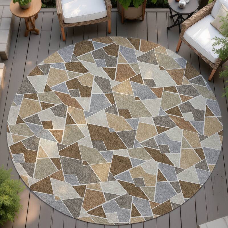 Machine Washable Indoor/ Outdoor Modern Mosaic Chantille Rug - Chocolate - 8' x 8'