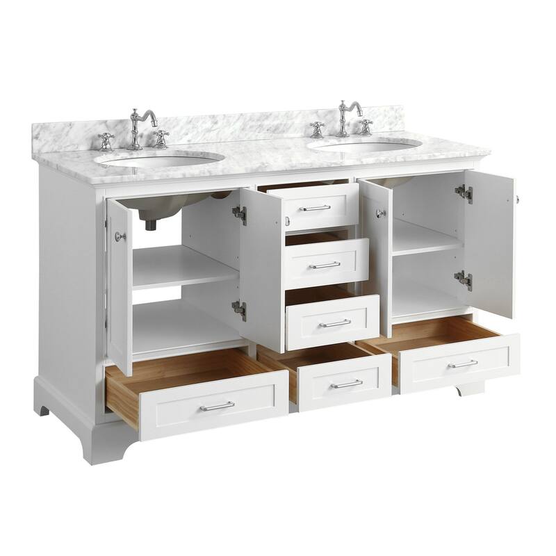 KitchenBathCollection Harper 60" Double Bathroom Vanity with Carrara Marble Top