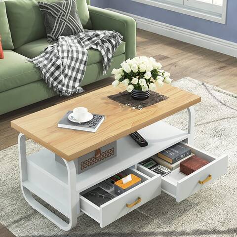 2-Drawer Coffee Table with Open Storage Shelf - 24.6"D x 43.31"W x 19.69"H