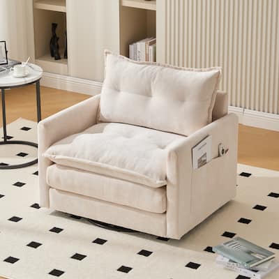 HOMEFUN Chenille Upholstered 360°Degree Swivel Mid Century Modern Arm Chair with Side Pocket for Living Room