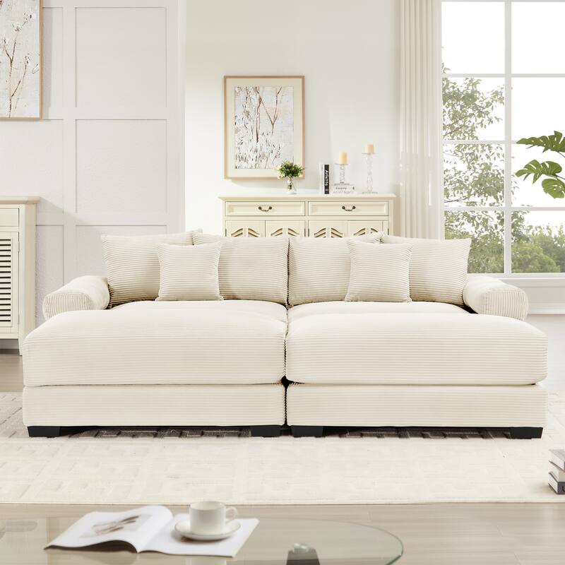GDFStudio - Corduroy 2-Seater 92" Cloud Modular Sectional Couch with 2 Ottomans