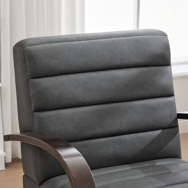 30.3"W Upholstered Swivel Accent Chair with Solid Wood Armrests, Channel Tufted Lounge Chair Single Reading Sofa Chair