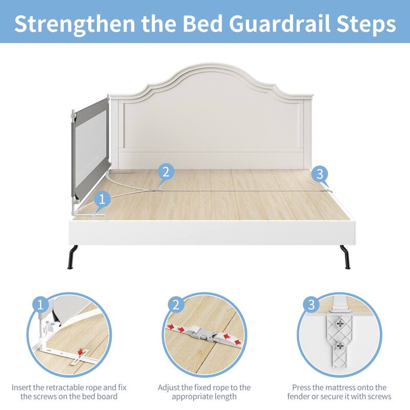 Bed Rail for Toddlers, Detachable Baby Bed Rail Guard - White