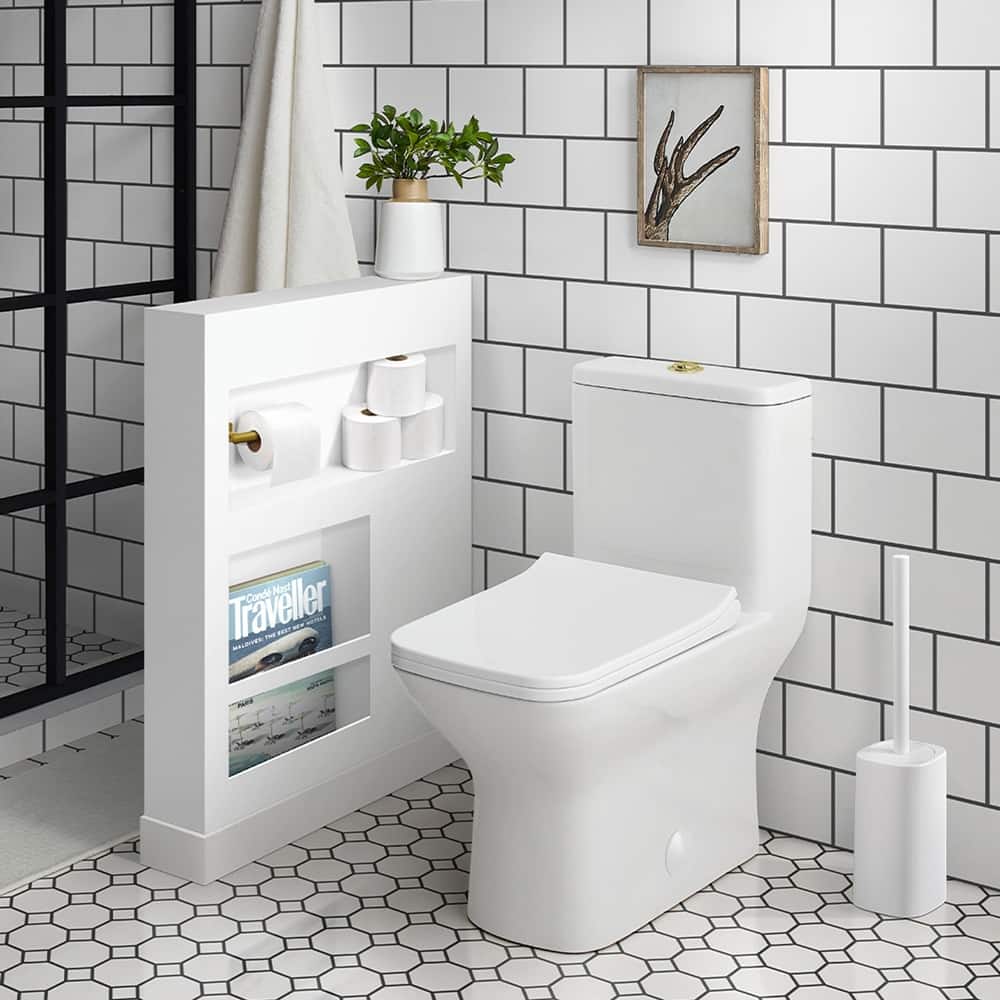 Swiss Madison Charme One-Piece 12" Rough-in 1.1/1.6 GPF Dual Top Flush Square Toilet in Glossy White - 26.0" x 15.0" x 30.0"