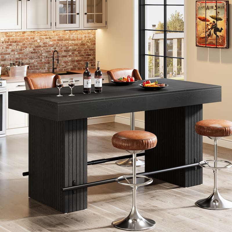 63-Inch Bar Table with Footrest, Bar Height Dining Table with Spacious Top, Industrial Style - 31.5" D x 62.99" W x 35.43" H