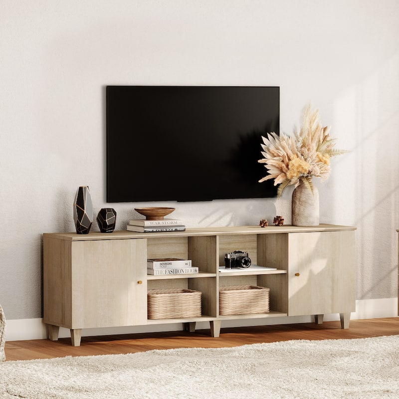 WAMPAT TV Stand for 75 Inches TVs, Modern Media Console - 70 Inches - Light Oak
