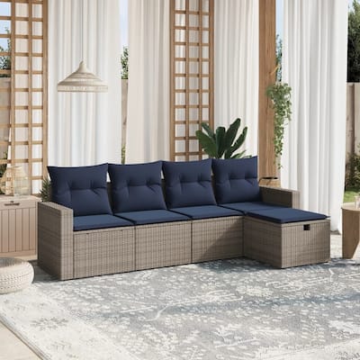 vidaXL Patio Sofa Set with Cushions Outdoor Conversation Furniture Poly Rattan - 21.7" x 24.4" x 27.2"