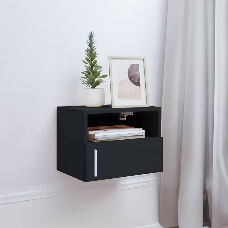 Set of 2 Wall-mounted Wooden Nightstand - Black