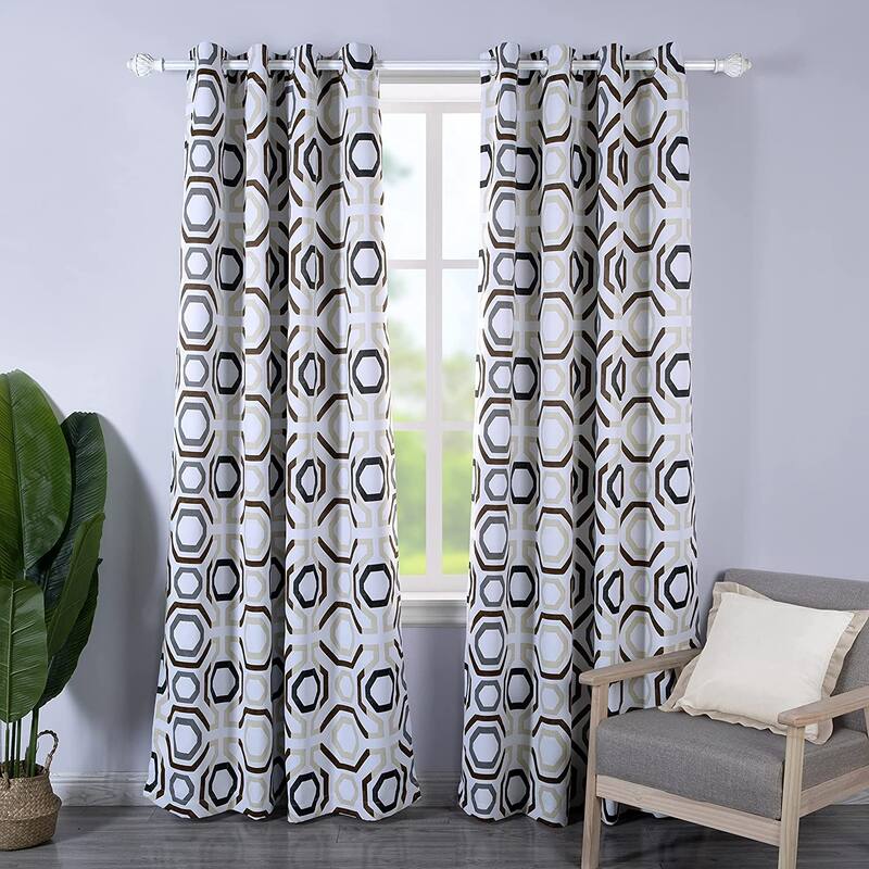DriftAway Camden Geometric Lattice Printed Grommet Blackout Curtains - 52" Width X 84" Length - Beige Choc