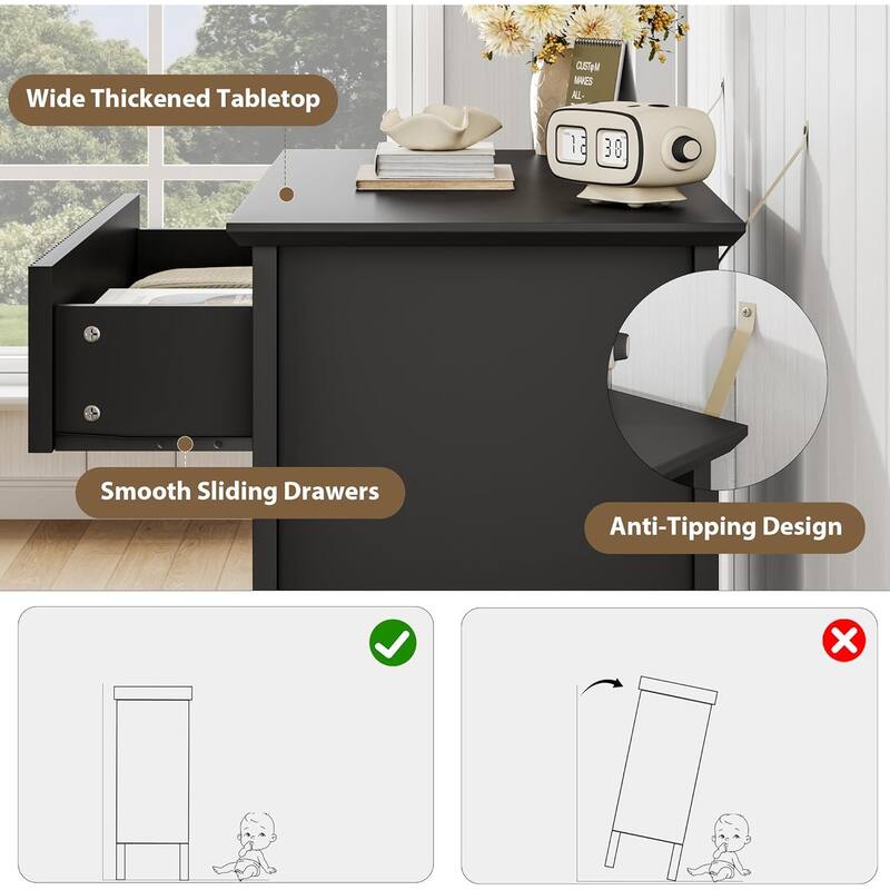 Modern 3-Drawer Dresser with Fluted Wood Front, 30" Wide Storage Cabinet for Bedroom, Living Room, or Entryway