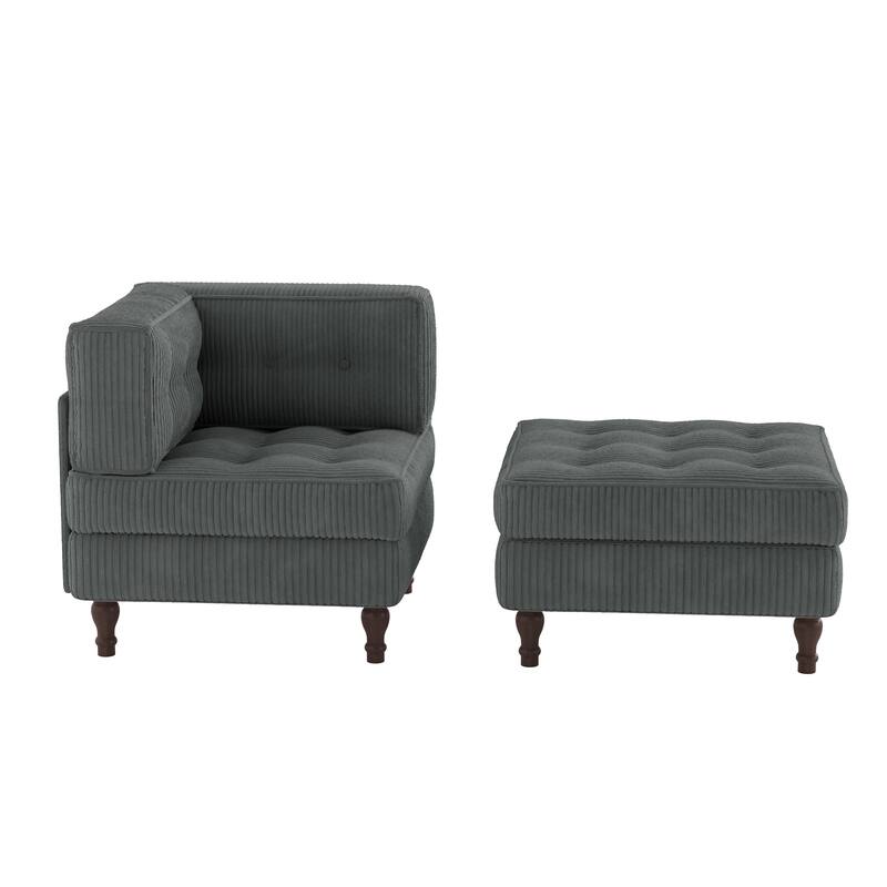 Corduroy Tufted Accent Chair Armchair and Ottoman Set