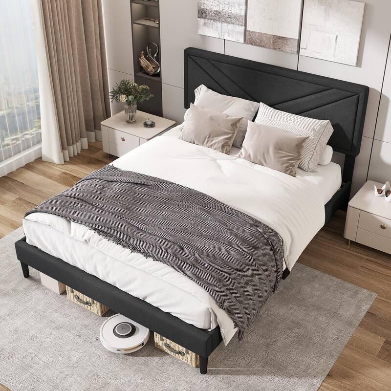Gymax Twin / Full / Queen Size Bed Frame w/ Tufted Headboard & Wooden - Queen