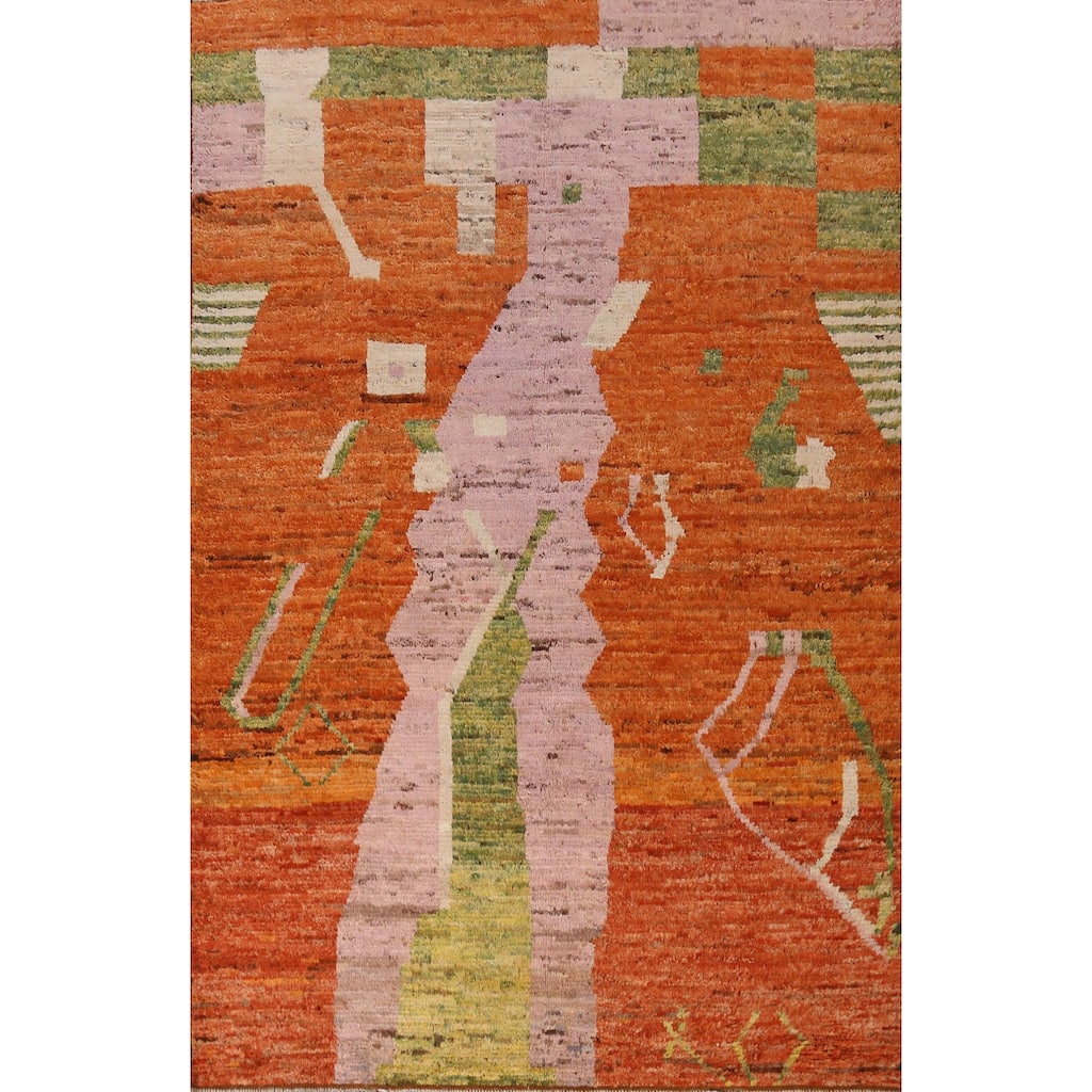 Orange Moroccan Area Rug Hand-Knotted Oriental Wool Carpet - 6'7" x 9'9"