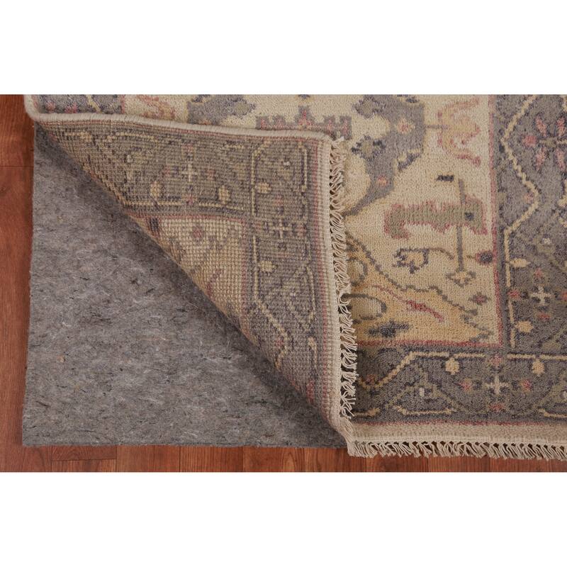 All-Over Beige Oushak Oriental Runner Rug Handmade Wool Carpet - 2'7" x 7'8"