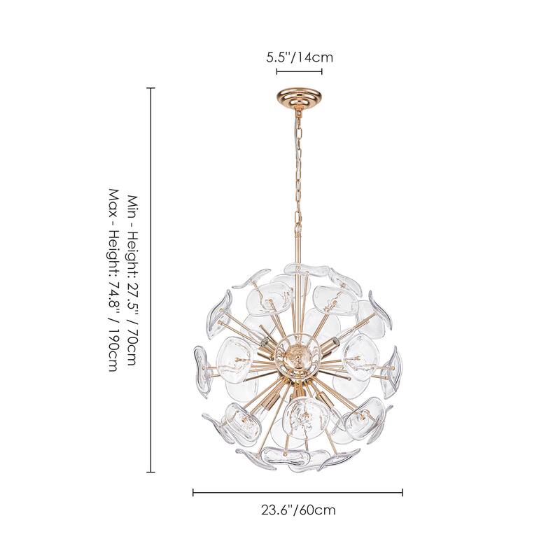 8-Light Modern Linear Sputnik Island Pendant Lighting Starburst Clear Glass Globe Chandelier - 23.6 in. W