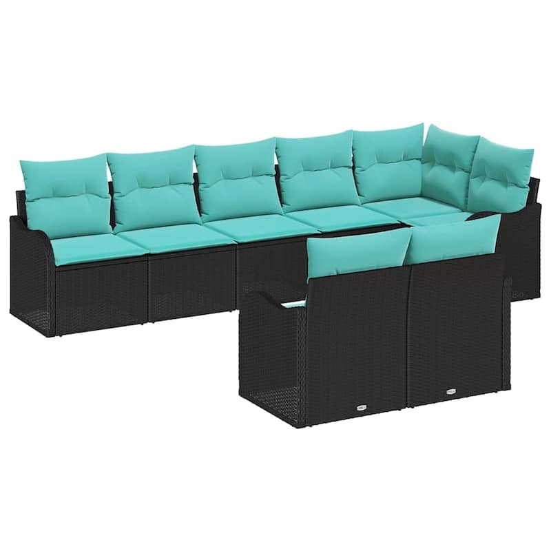 vidaXL 8 Garden Sofa Set with Cushions Black Poly Rattan - 113.2 x 48.2 x 27.2