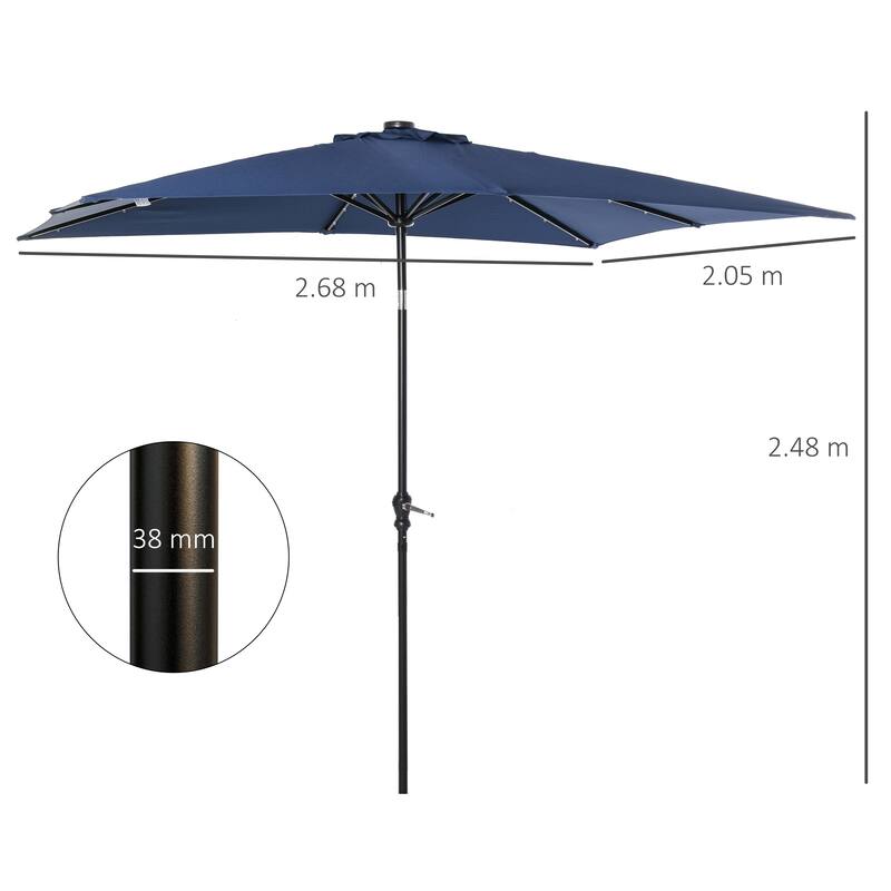 Outsunny 9'x7' Solar Umbrella,LED Lighted Patio Umbrella for Table or Base with Tilt & Crank Outdoor Umbrella for Garden