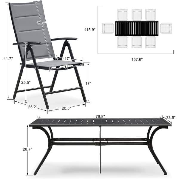dimension image slide 2 of 4, PURPLE LEAF Outdoor Patio Dining Set Folding Chairs And Table