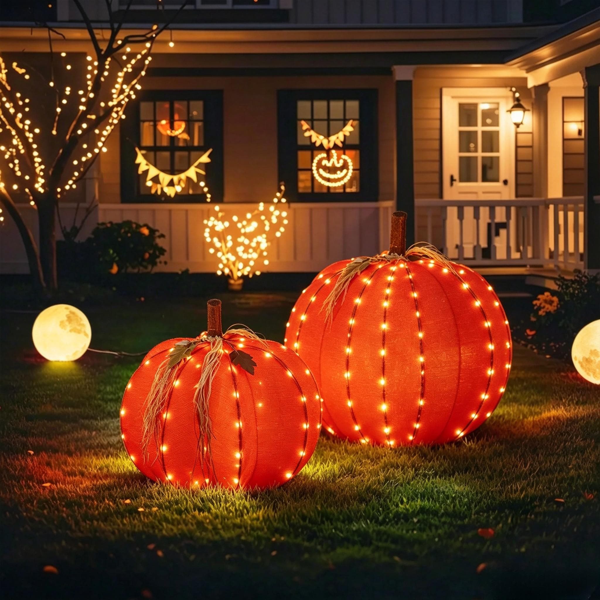 Glitzhome Fall Harvest 3D Lighted Foldable Pumpkin Outdoor Decor with Timer