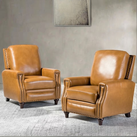 Victorino Cigar Genuine Leather Recliner with Nailhead Trim Set of 2