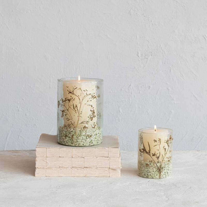 Reclaimed Glass Votive Holder with Natural Botanicals