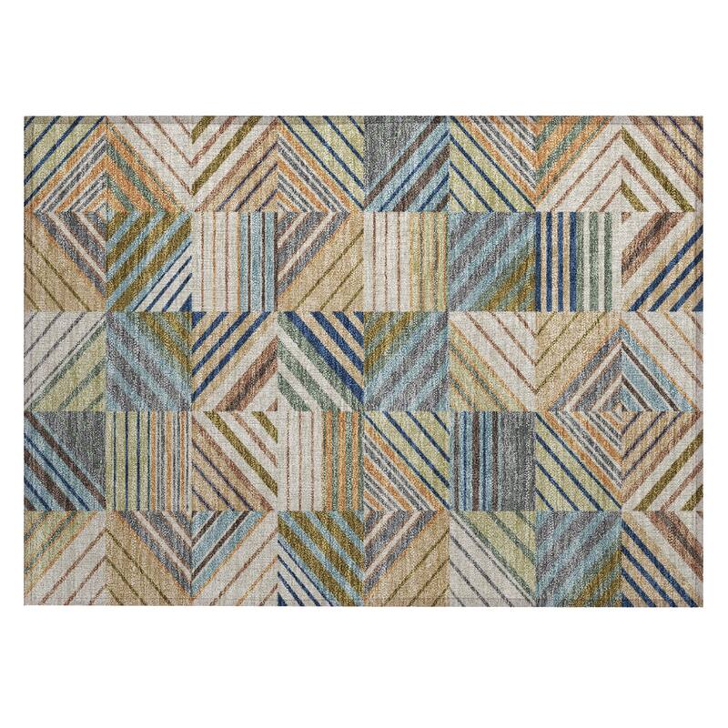 Machine Washable Indoor/ Outdoor Geo Mosaic Chantille Rug