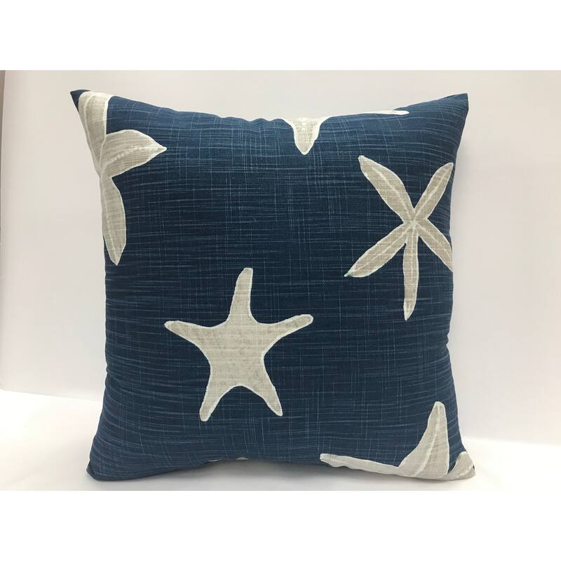 Palm Beach gray starfish on navy pillow