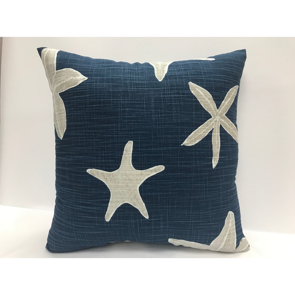 Palm Beach gray starfish on navy pillow