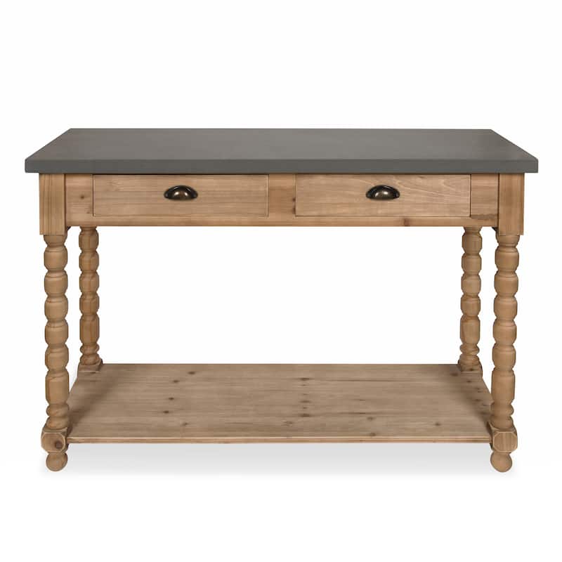 Rutledge Two Drawer Console Table, Rustic Wood and Concrete Gray Top