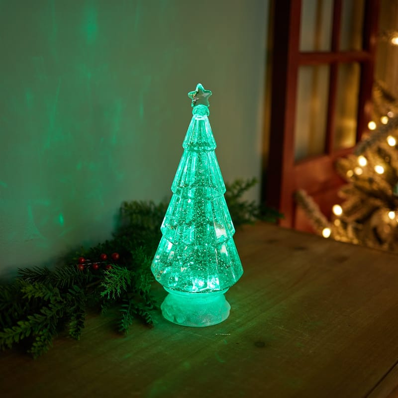 LED Lighted Glittered Christmas Tree Decoration - 12" - Green Lights