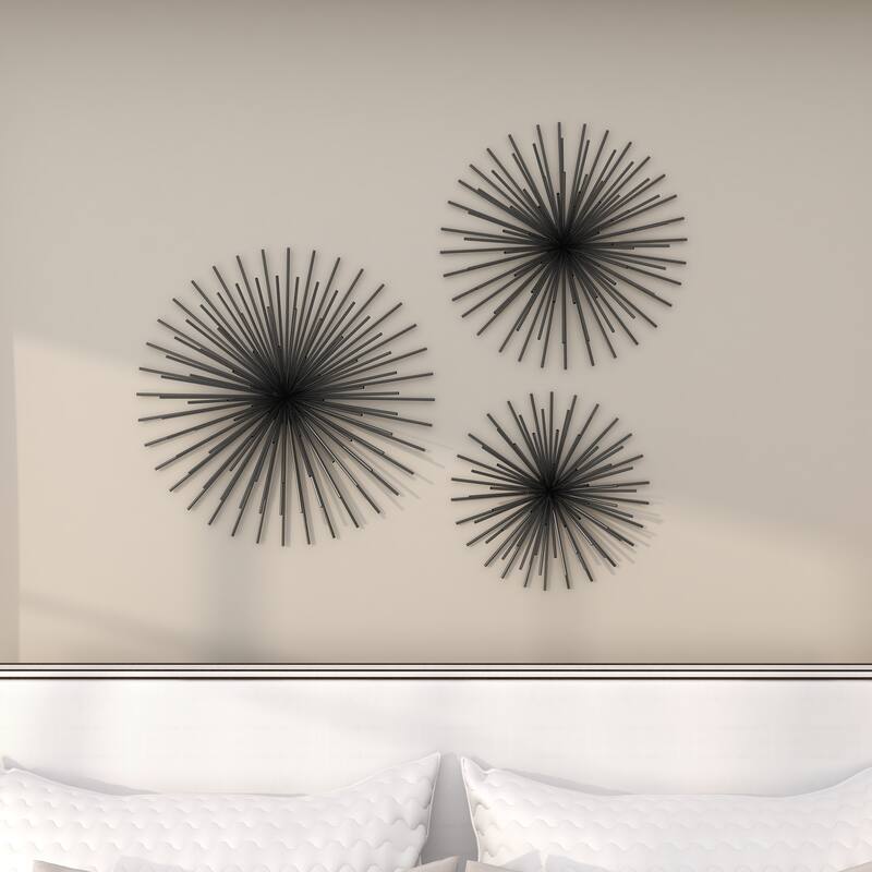 CosmoLiving by Cosmopolitan Metal 3D Starburst Wall Decor (Set of 3) - Silver, Gold, Black, Copper