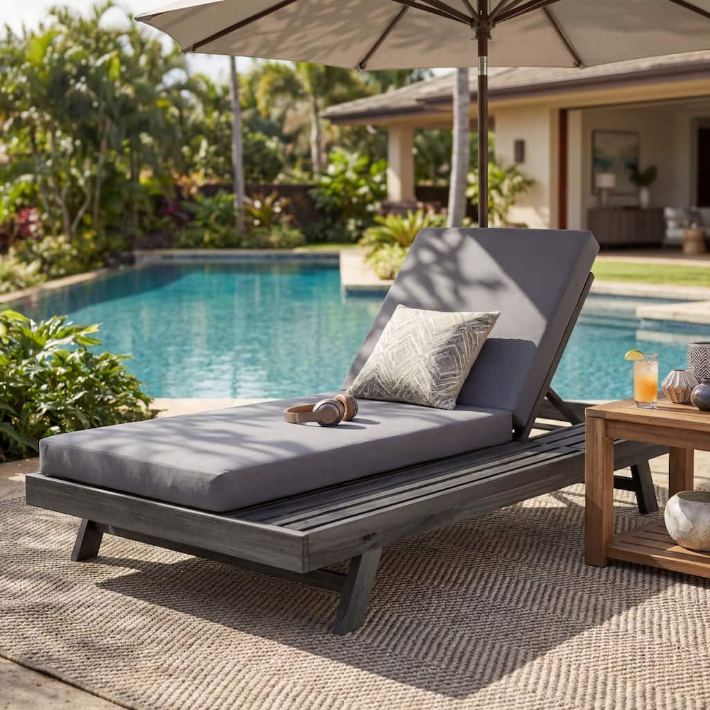Adjustable Acacia Wood Lounge Chaise Set with Water-Resistant Cushions