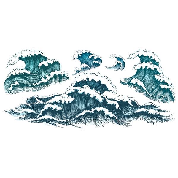 slide 2 of 4, RoomMates Blue & White & Aqua Great Wave Giant Wall Decals
