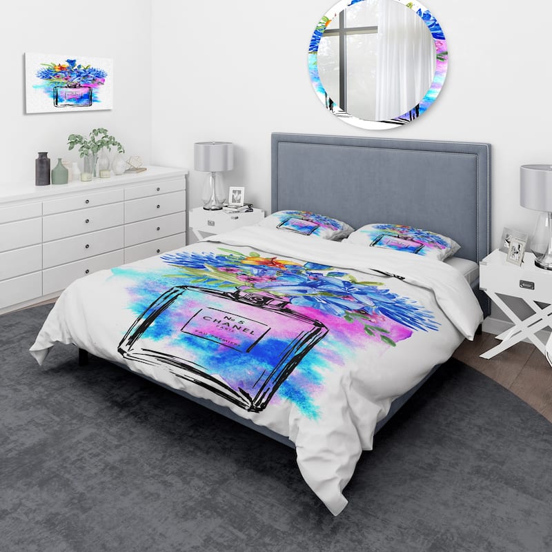 Designart 'Perfume Chanel Five V' French Country Duvet Cover Set