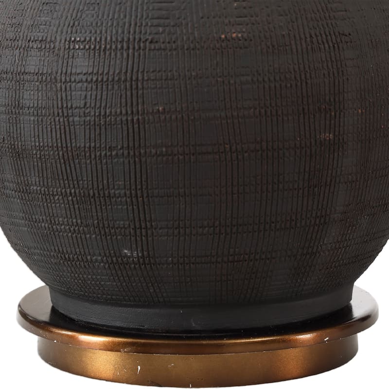 Hand Scored Ceramic Base Table Lamp with Gray Drum Shade - 32" - Black