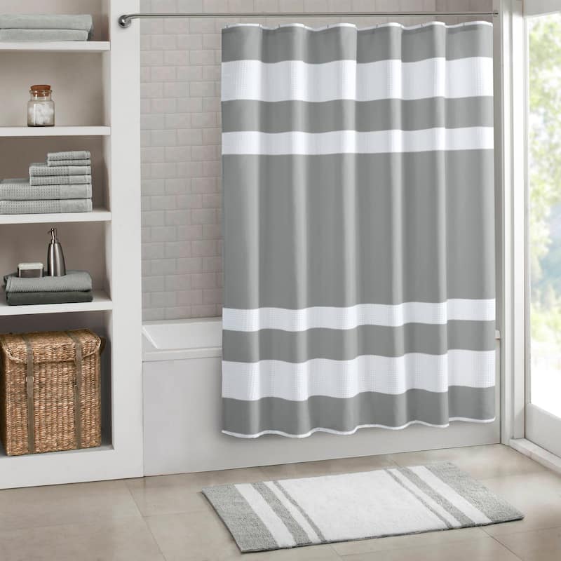 Madison Park Spa Waffle Shower Curtain with 3M Treatment - 72x78" - Grey