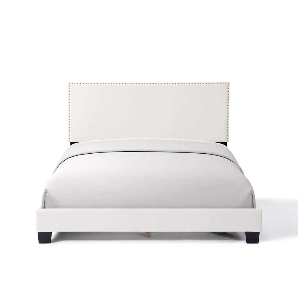 Upholstered Bed Frame Modern Platform Bed Frame with Nailhead Trim Adjustable Headboard/Wood Slat Support/No Box Spring Needed