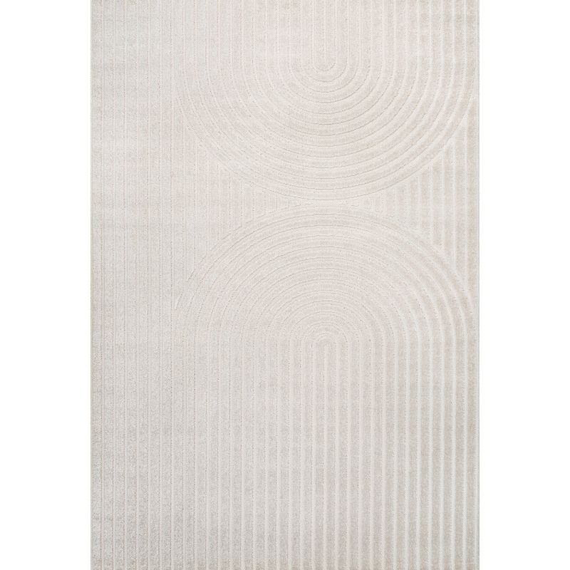 JONATHAN Y Peater High-Low MidCentury Modern Arch Stripe Two-Tone Indoor/Outdoor Rug - 8 X 10 - Ivory/Cream